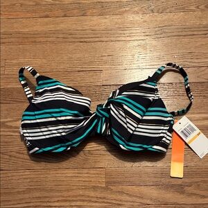 Christina Captiva Black and Teal Striped Bikini Top with Adjustable Straps